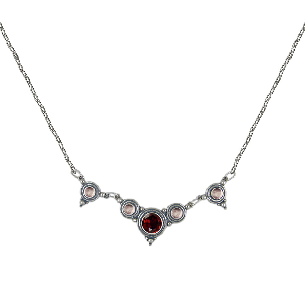 Sterling Silver Gemstone Necklace With Garnet And Rose Quartz